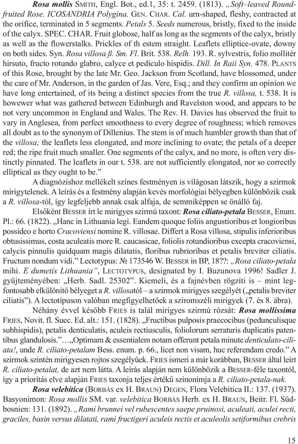 Prickles of th estem straight. Leaflets elliptice-ovate, downy on both sides. Syn. Rosa villosa ß. Sm. Fl. Brit. 538. Relh. 193. R. sylvestris, folio mollitèr hirsuto, fructo rotundo glabro, calyce et pediculo hispidis.