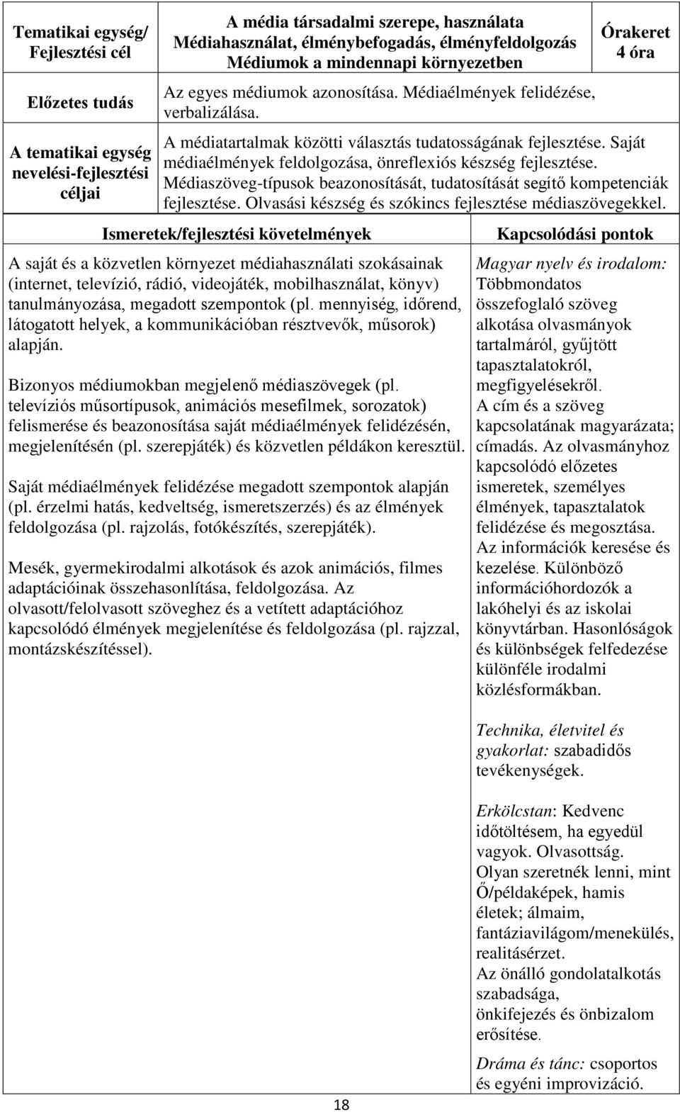 Médiaszöveg-típusok beazonosítását, tudatosítását segítő kompetenciák fejlesztése. Olvasási készség és szókincs fejlesztése médiaszövegekkel.