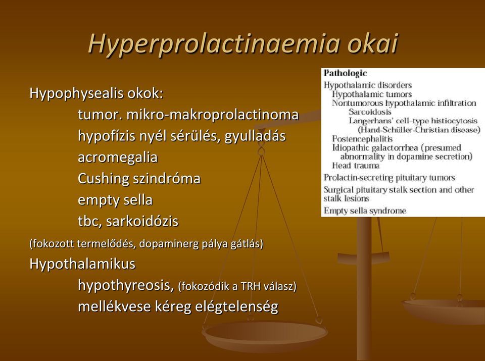 Cushing szindróma empty sella tbc, sarkoidózis (fokozott termelődés,