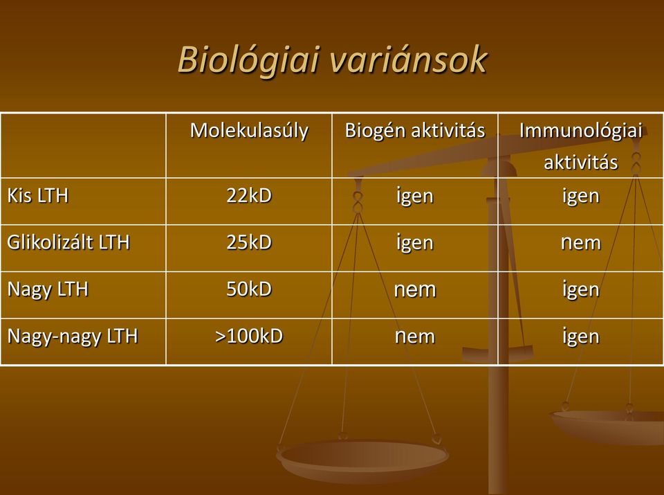 22kD igen igen Glikolizált LTH 25kD igen nem