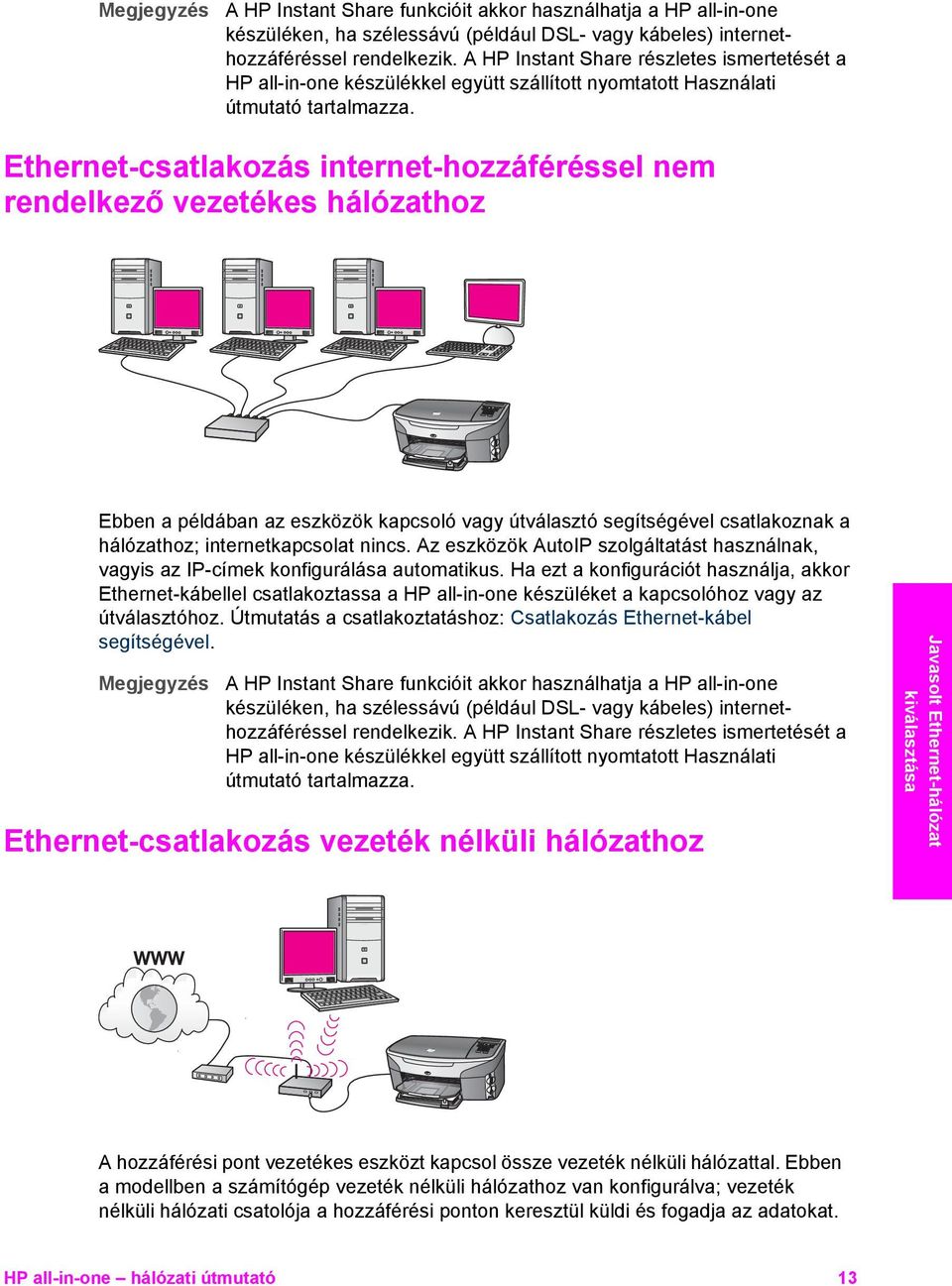 Ethernet-csatlakozás internet-hozzáféréssel nem rendelkező vezetékes hálózathoz Ebben a példában az eszközök kapcsoló vagy útválasztó segítségével csatlakoznak a hálózathoz; internetkapcsolat nincs.