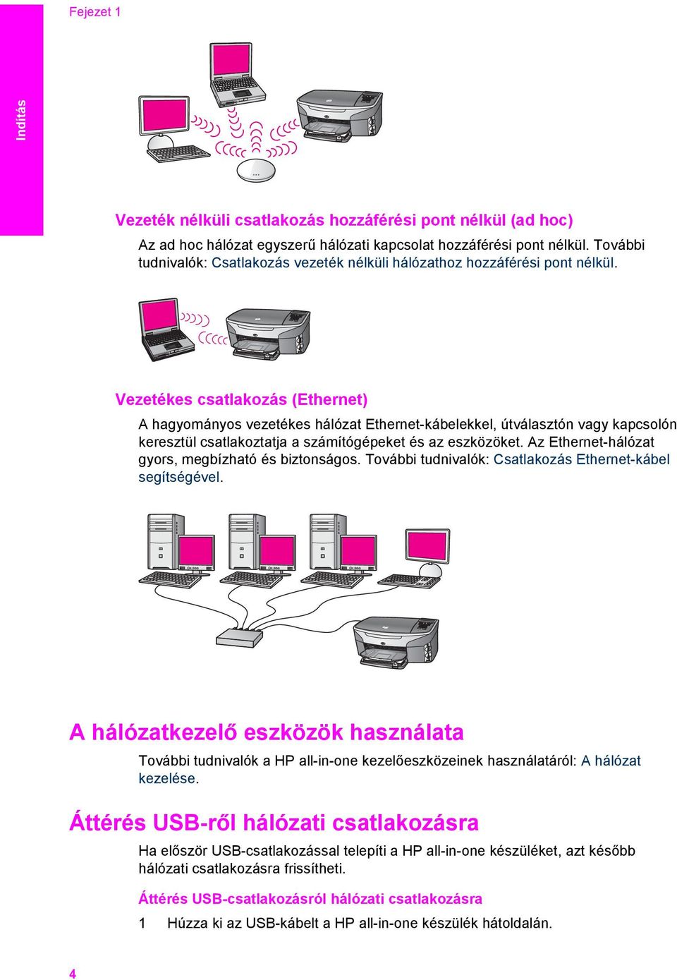 Vezetékes csatlakozás (Ethernet) A hagyományos vezetékes hálózat Ethernet-kábelekkel, útválasztón vagy kapcsolón keresztül csatlakoztatja a számítógépeket és az eszközöket.