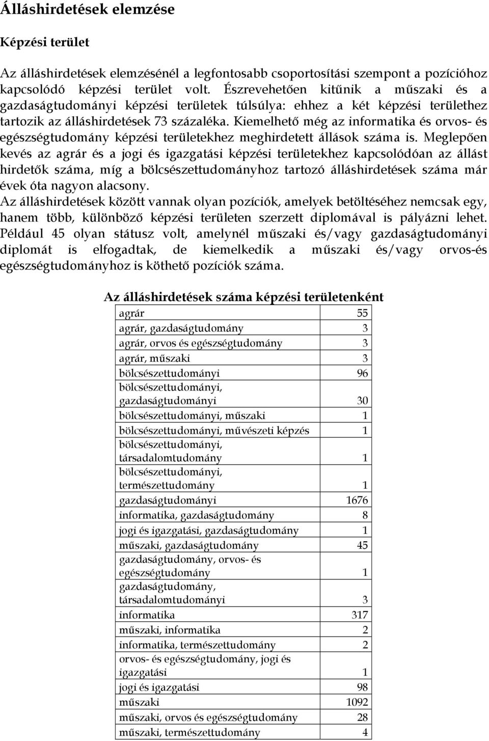 Kiemelhető még az informatika és orvos- és egészségtudomány képzési területekhez meghirdetett állások száma is.