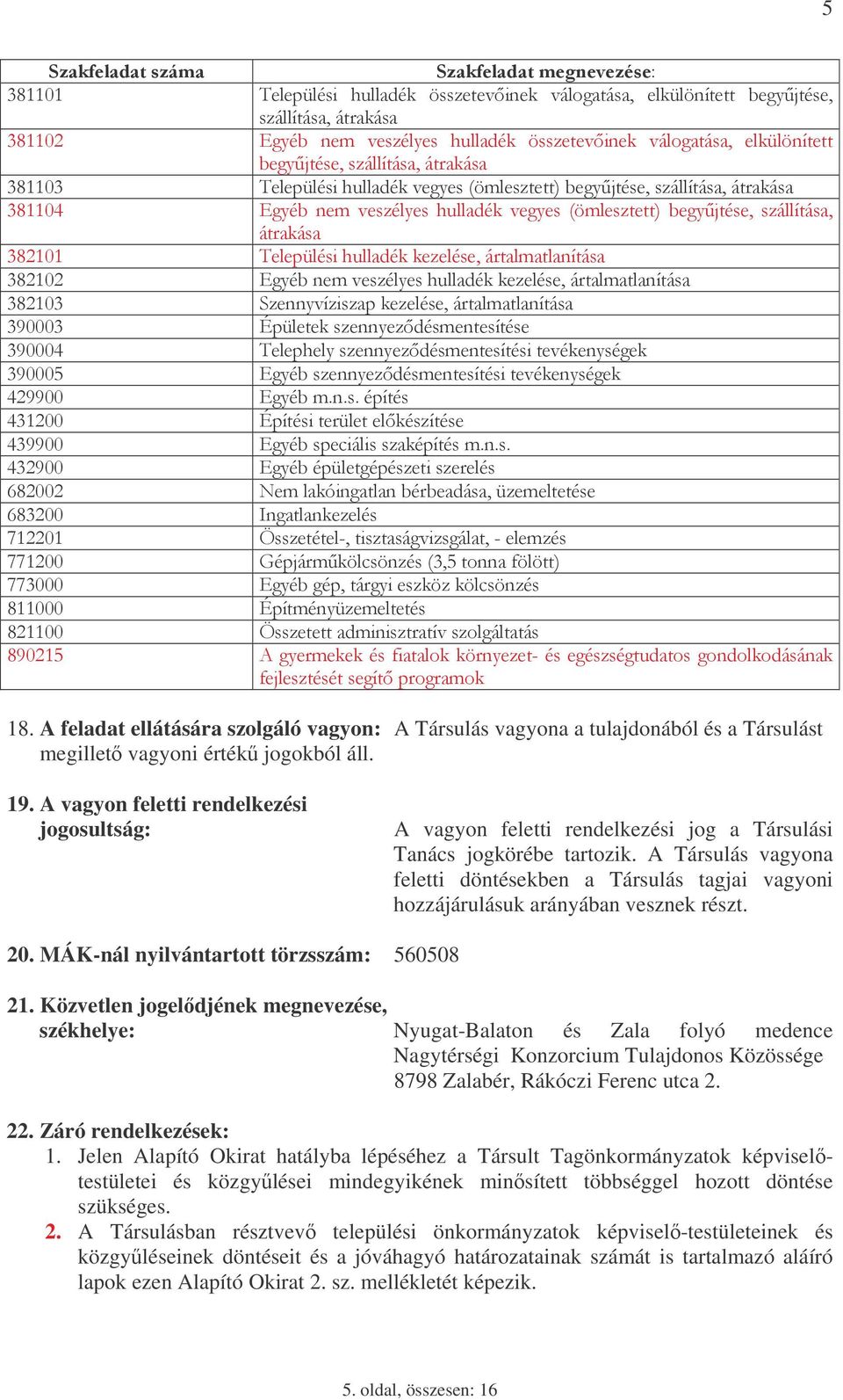 A vagyon feletti rendelkezési jogosultság: A vagyon feletti rendelkezési jog a Társulási Tanács jogkörébe tartozik.