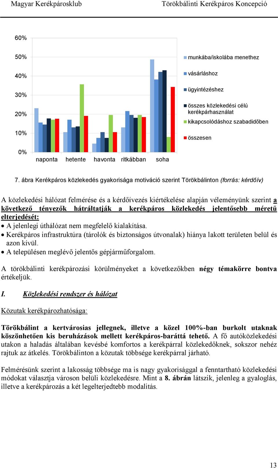 tényezők hátráltatják a kerékpáros közlekedés jelentősebb méretű elterjedését: A jelenlegi úthálózat nem megfelelő kialakítása.