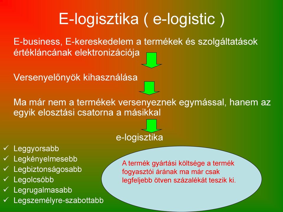 elosztási csatorna a másikkal Leggyorsabb Legkényelmesebb Legbiztonságosabb Legolcsóbb Legrugalmasabb