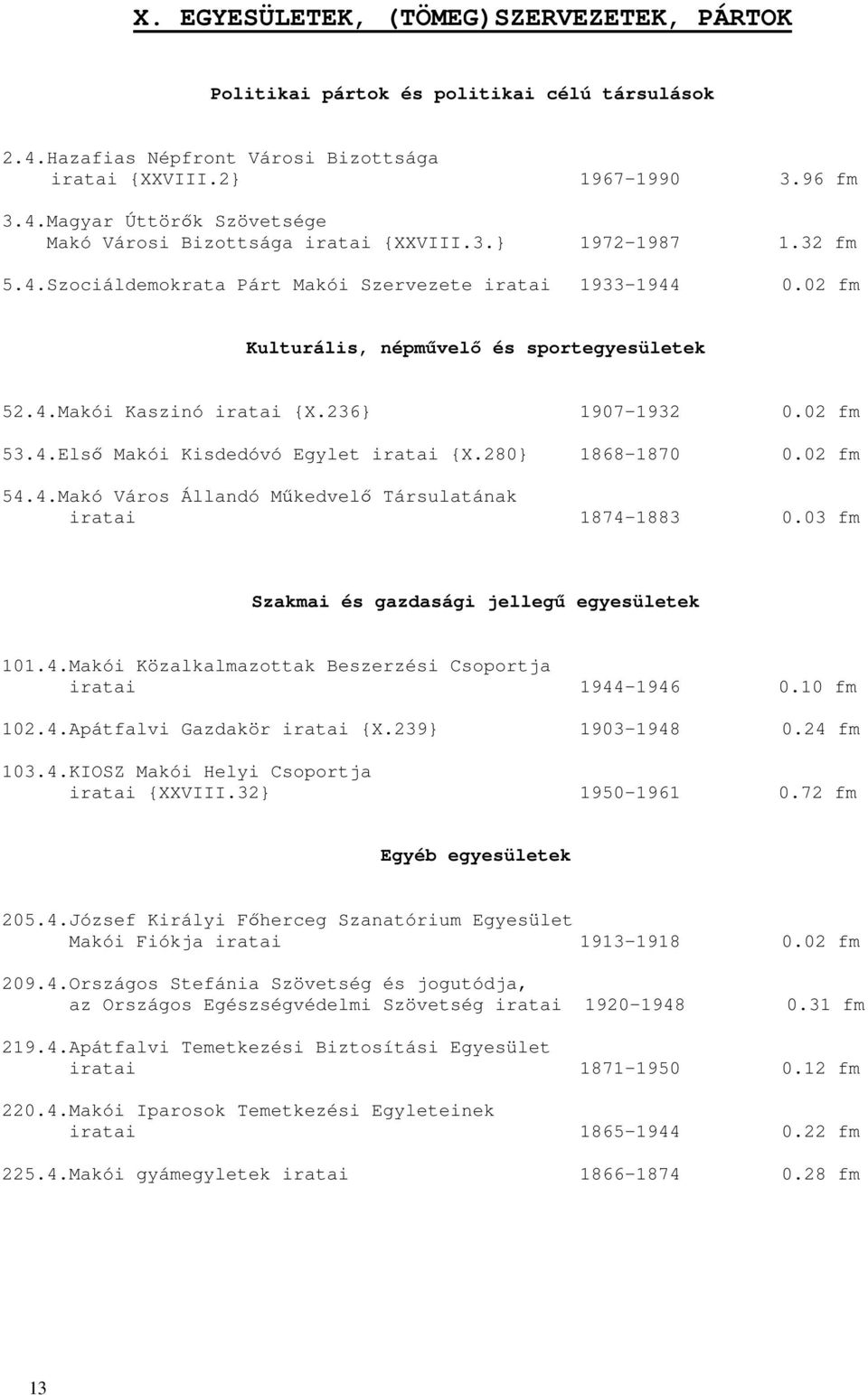 280} 1868-1870 0.02 fm 54.4.Makó Város Állandó Műkedvelő Társulatának iratai 1874-1883 0.03 fm Szakmai és gazdasági jellegű egyesületek 101.4.Makói Közalkalmazottak Beszerzési Csoportja iratai 1944-1946 0.