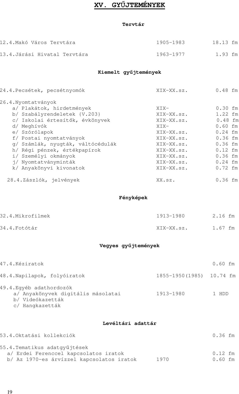 sz. 0.36 fm h/ Régi pénzek, értékpapírok XIX-XX.sz. 0.12 fm i/ Személyi okmányok XIX-XX.sz. 0.36 fm j/ Nyomtatványminták XIX-XX.sz. 0.24 fm k/ Anyakönyvi kivonatok XIX-XX.sz. 0.72 fm 28.4.Zászlók, jelvények XX.