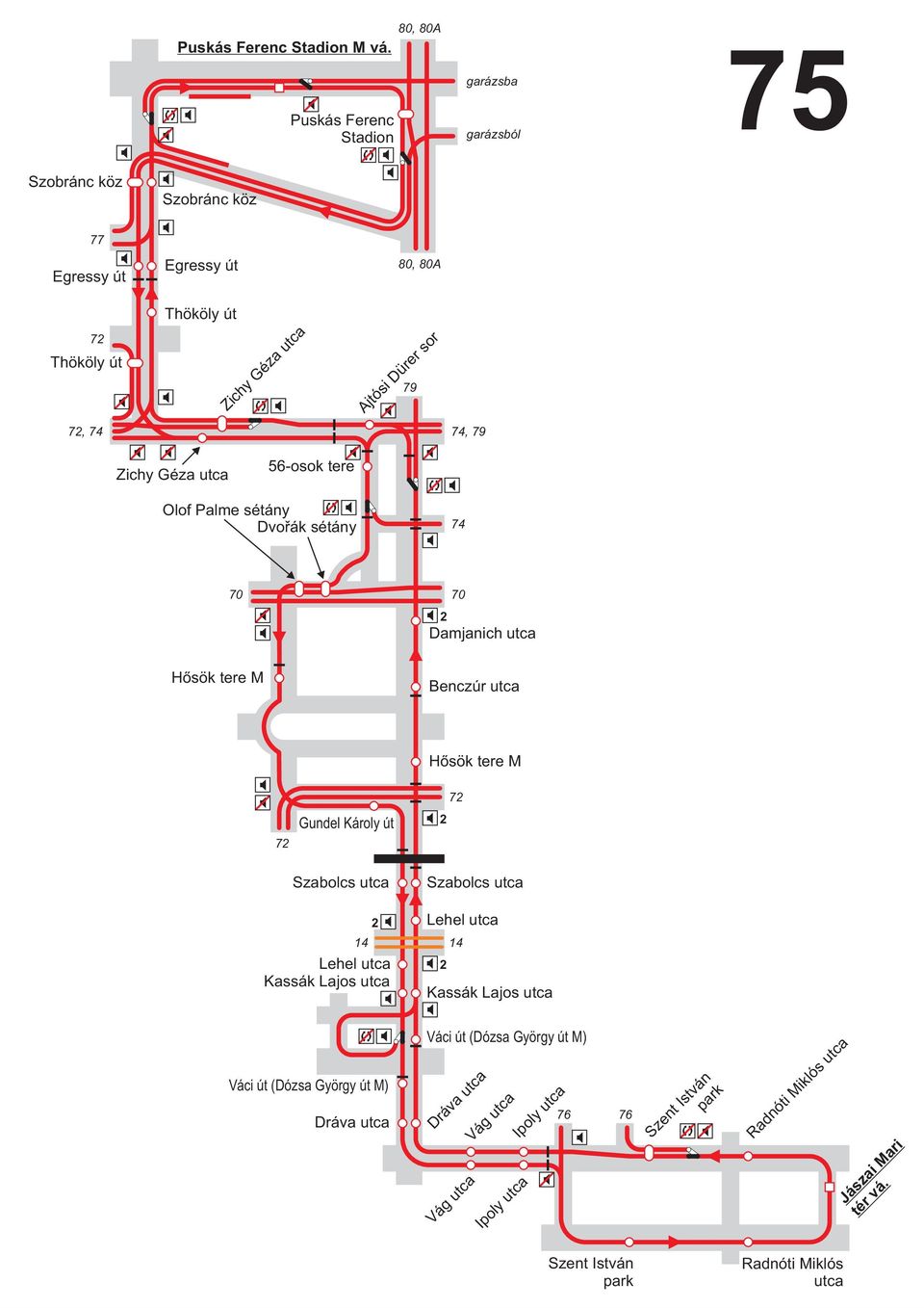 56-osok tere Zichy Géza utca Olof Palme sétány Dvořák sétány 79 70 70 Damjanich utca Hősök tere M Benczúr utca 7 Gundel Károly út Szabolcs utca Hősök tere M 7