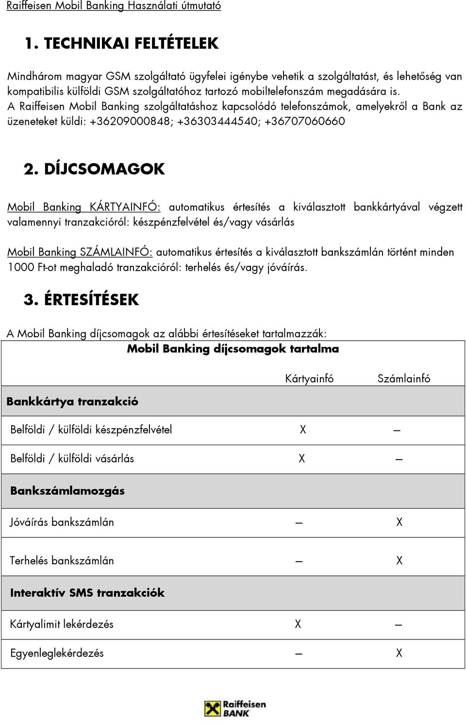 DÍJCSOMAGOK Mobil Banking KÁRTYAINFÓ: automatikus értesítés a kiválasztott bankkártyával végzett valamennyi tranzakcióról: készpénzfelvétel és/vagy vásárlás Mobil Banking SZÁMLAINFÓ: automatikus