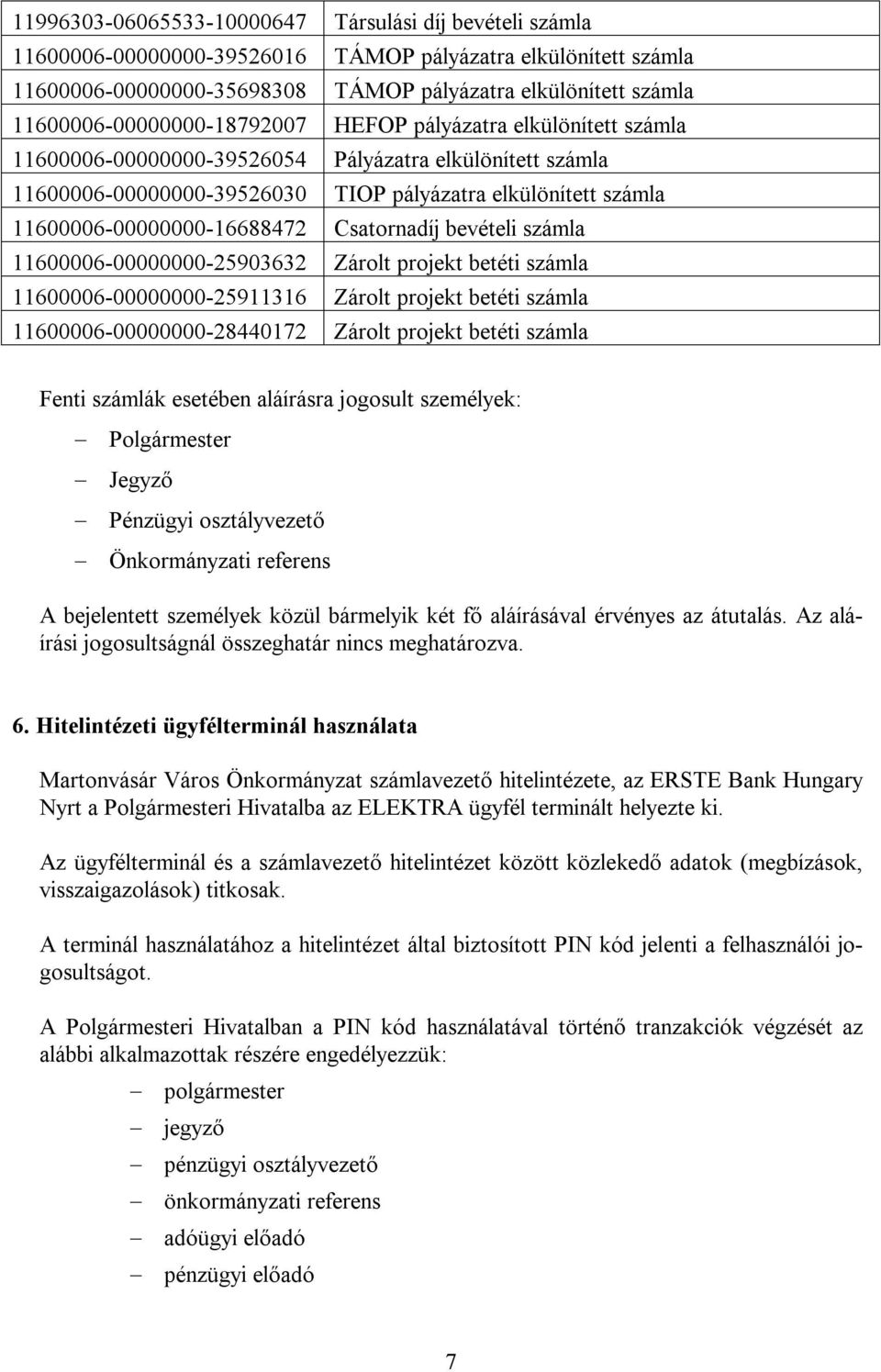 11600006-00000000-16688472 Csatornadíj bevételi számla 11600006-00000000-25903632 Zárolt projekt betéti számla 11600006-00000000-25911316 Zárolt projekt betéti számla 11600006-00000000-28440172