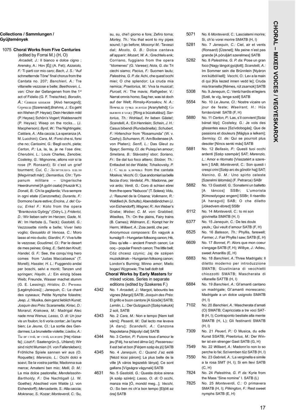 van: Chor der Gefangenen from the 1 st act of Fidelio (G. F. Treischke); Borodin, A.: Spq]aq nq nq [Alvó hercegnõ]; Serenada [Szerenád];Brahms, J.: Es geht ein Wehen (P. Heyse); Dein Herzlein mild (P.