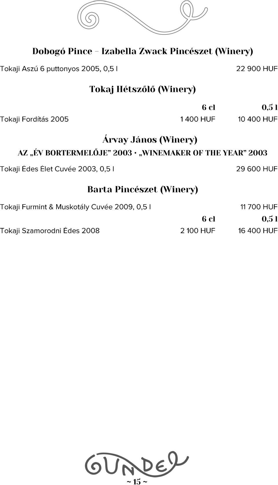 (Winery) AZ ÉV BORTERMELŐJE 2003 WINEMAKER OF THE