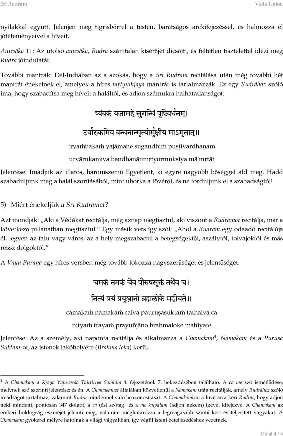 További mantrák: Dél-Indiában az a szokás, hogy a Sri Rudram recitálása után még további hét mantrát énekelnek el, amelyek a híres mṛtyuṁjaya mantrát is tartalmazzák.