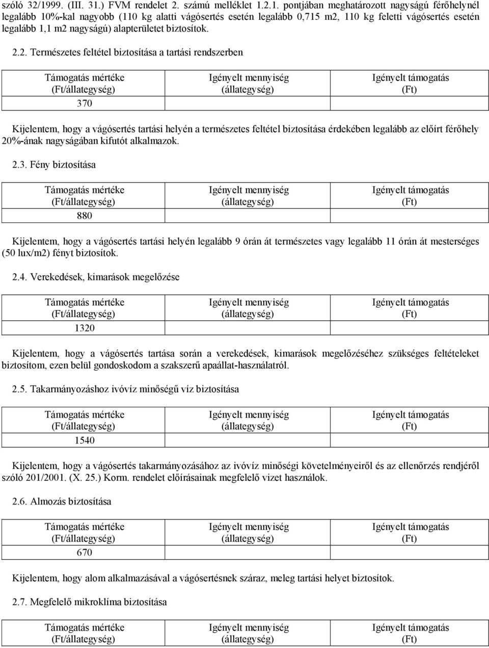 ) FVM rendelet 2. számú melléklet 1.