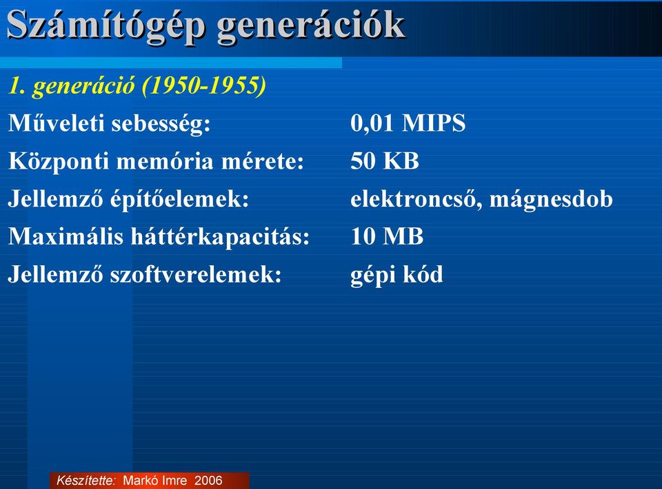 memória mérete: Jellemző építőelemek: Maximális