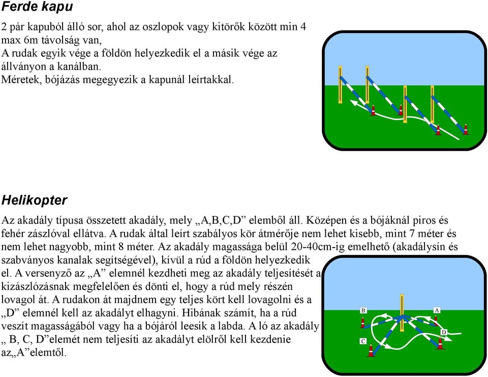 A rudak által leírt szabályos kör átmérője nem lehet kisebb, mint 7 méter és nem lehet nagyobb, mint 8 méter.