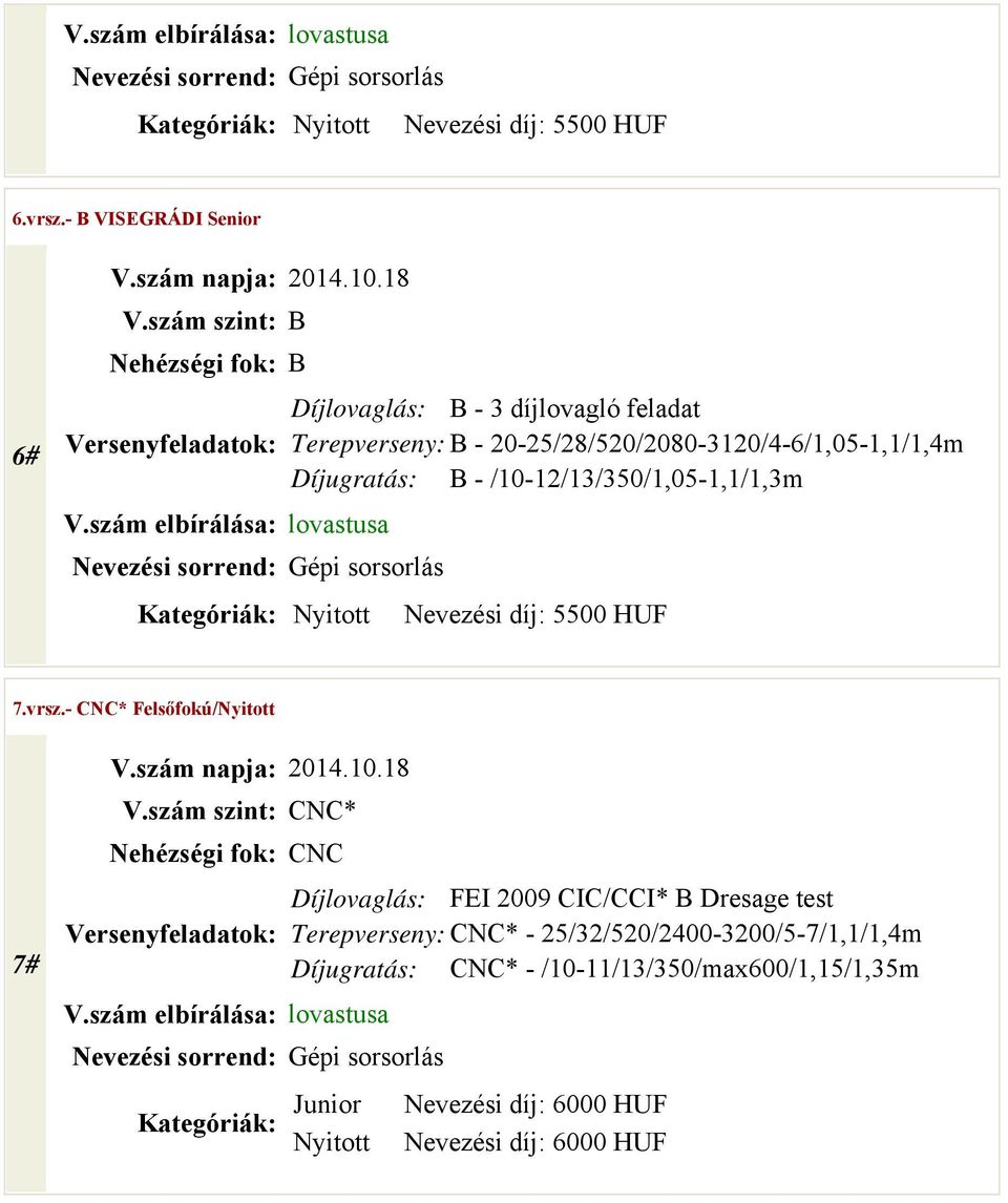 Díjugratás: B - /10-12/13/350/1,05-1,1/1,3m Nyitott Nevezési díj: 5500 HUF 7.vrsz.- CNC* Felsőfokú/Nyitott 7# V.