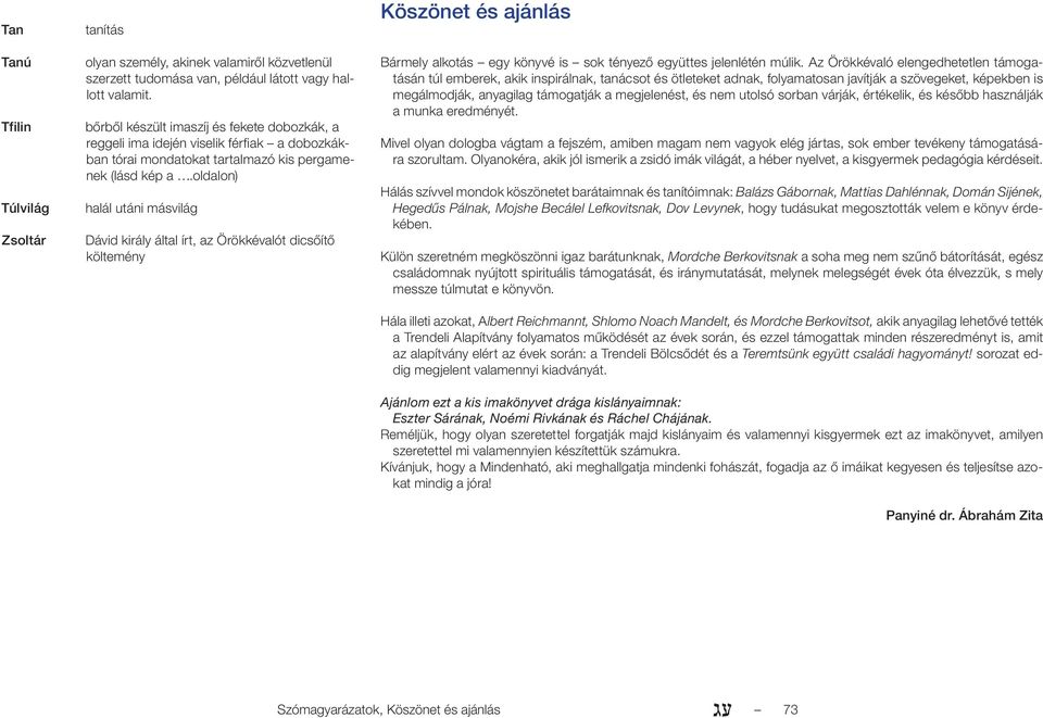 oldalon) halál utáni másvilág Dávid király által írt, az Örökkévalót dicsôítô költemény Köszönet és ajánlás Bármely alkotás egy könyvé is sok tényezô együttes jelenlétén múlik.