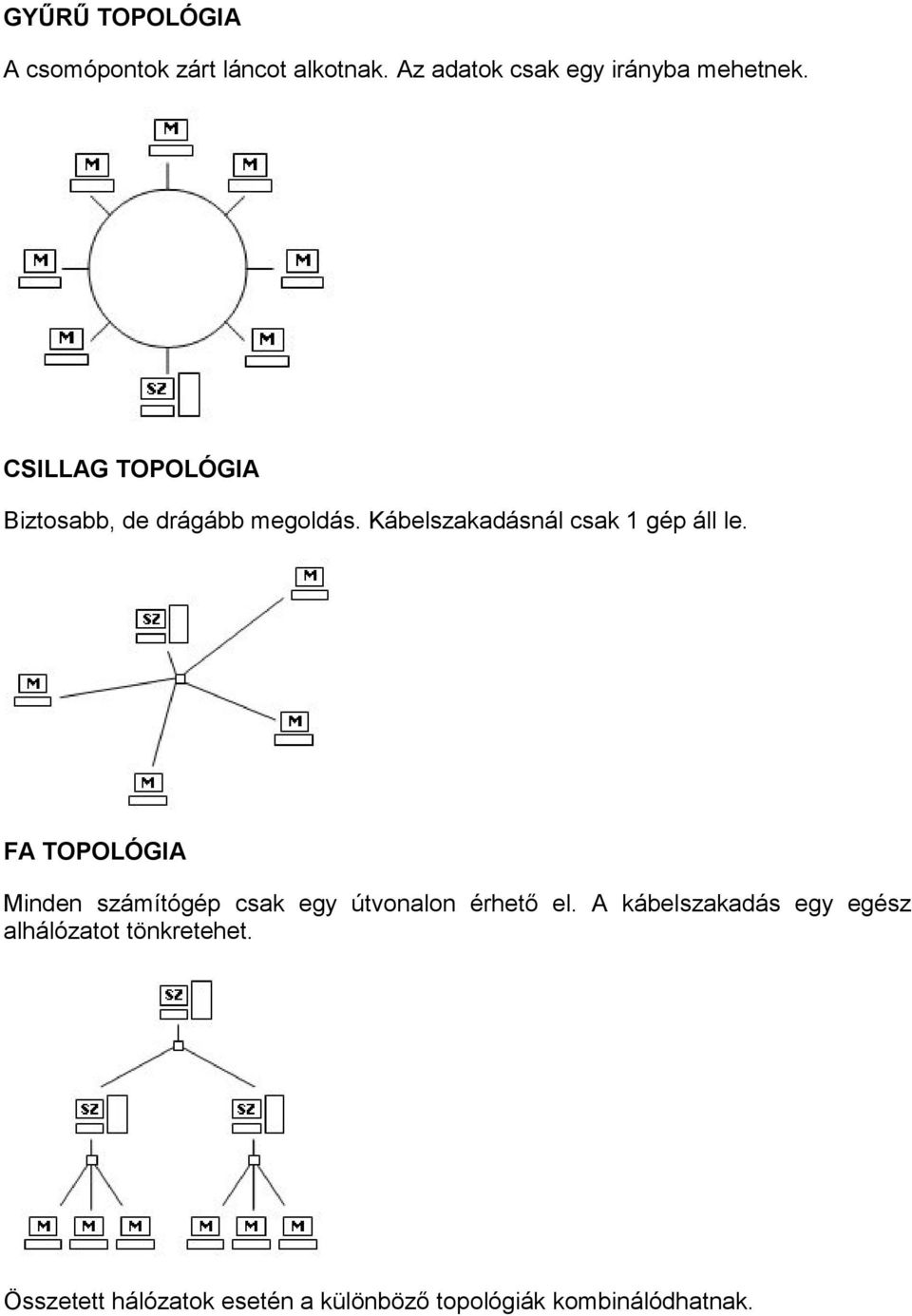 FA TOPOLÓGIA Minden számítógép csak egy útvonalon érhető el.