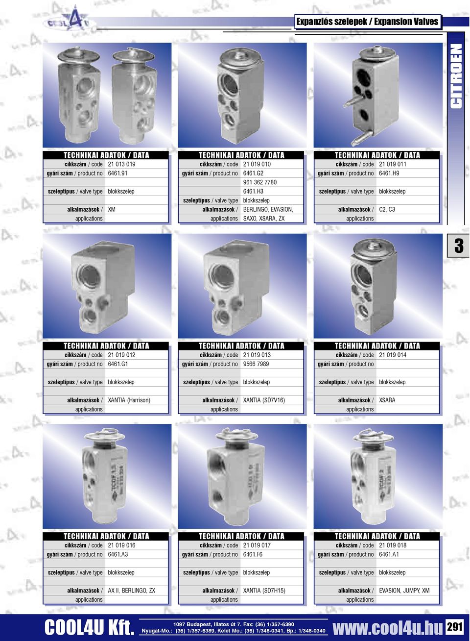 G1 cikkszám / code 21 019 01 9566 7989 cikkszám / code 21 019 014 XANTIA (Harrison) XANTIA (SD7V16) XSARA cikkszám /