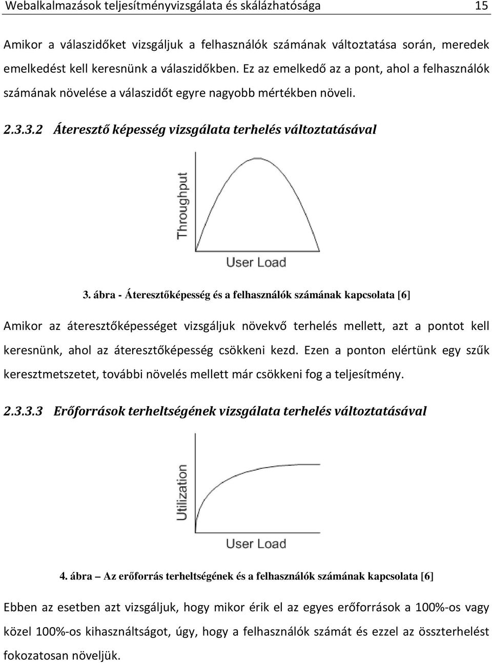 ábra - Áteresztőképesség és a felhasználók számának kapcsolata [6] Amikor az áteresztőképességet vizsgáljuk növekvő terhelés mellett, azt a pontot kell keresnünk, ahol az áteresztőképesség csökkeni