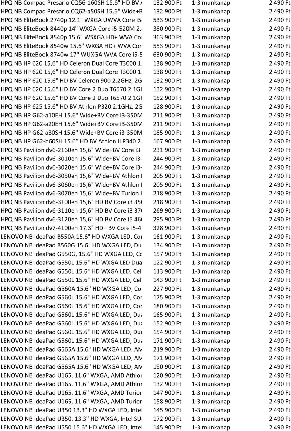 53GHz, 900 Ft 2GB, 1-3160GB, munkanap Integrált VGA, BT, 2 WWAN, 490 Ft Win 7 Prof.