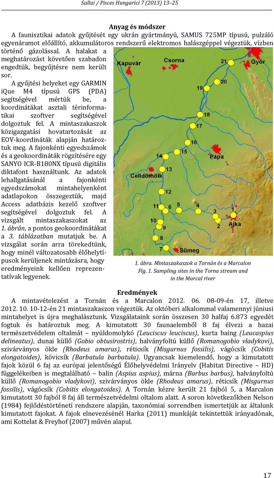 A gyűjtési helyeket egy GARMIN ique M4 típusú GPS (PDA) segítségével mértük be, a koordinátákat asztali térinformatikai szoftver segítségével dolgoztuk fel.