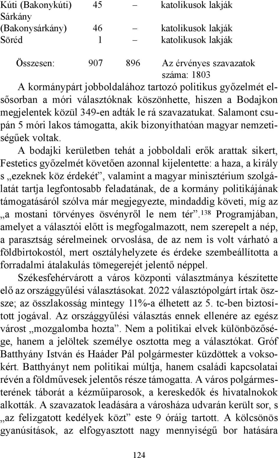 Salamont csupán 5 móri lakos támogatta, akik bizonyíthatóan magyar nemzetiségűek voltak.