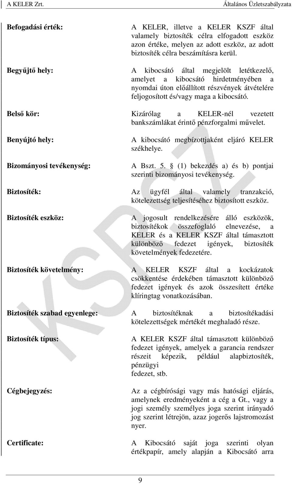 Belső kör: Kizárólag a KELER-nél vezetett bankszámlákat érintő pénzforgalmi művelet. Benyújtó hely: Bizományosi tevékenység: A kibocsátó megbízottjaként eljáró KELER székhelye. A Bszt. 5.