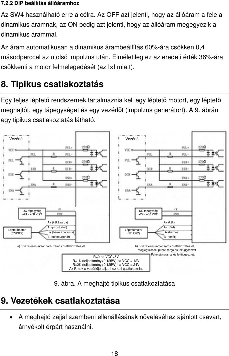 Az áram automatikusan a dinamikus árambeállítás 60%-ára csökken 0,4 másodperccel az utolsó impulzus után. Elméletileg ez az eredeti érték 36%-ára csökkenti a motor felmelegedését (az I I miatt). 8.