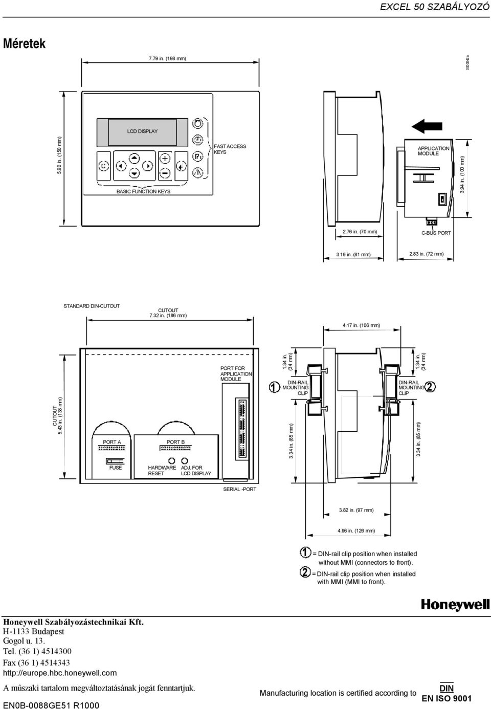 (138 mm) PORT A PORT B 3.34 in. (85 mm) 3.34 in. (85 mm) FUSE HARDWARE RESET ADJ. FOR LCD DISPLAY SERIAL -PORT 3.82 in. (97 mm) 4.96 in.