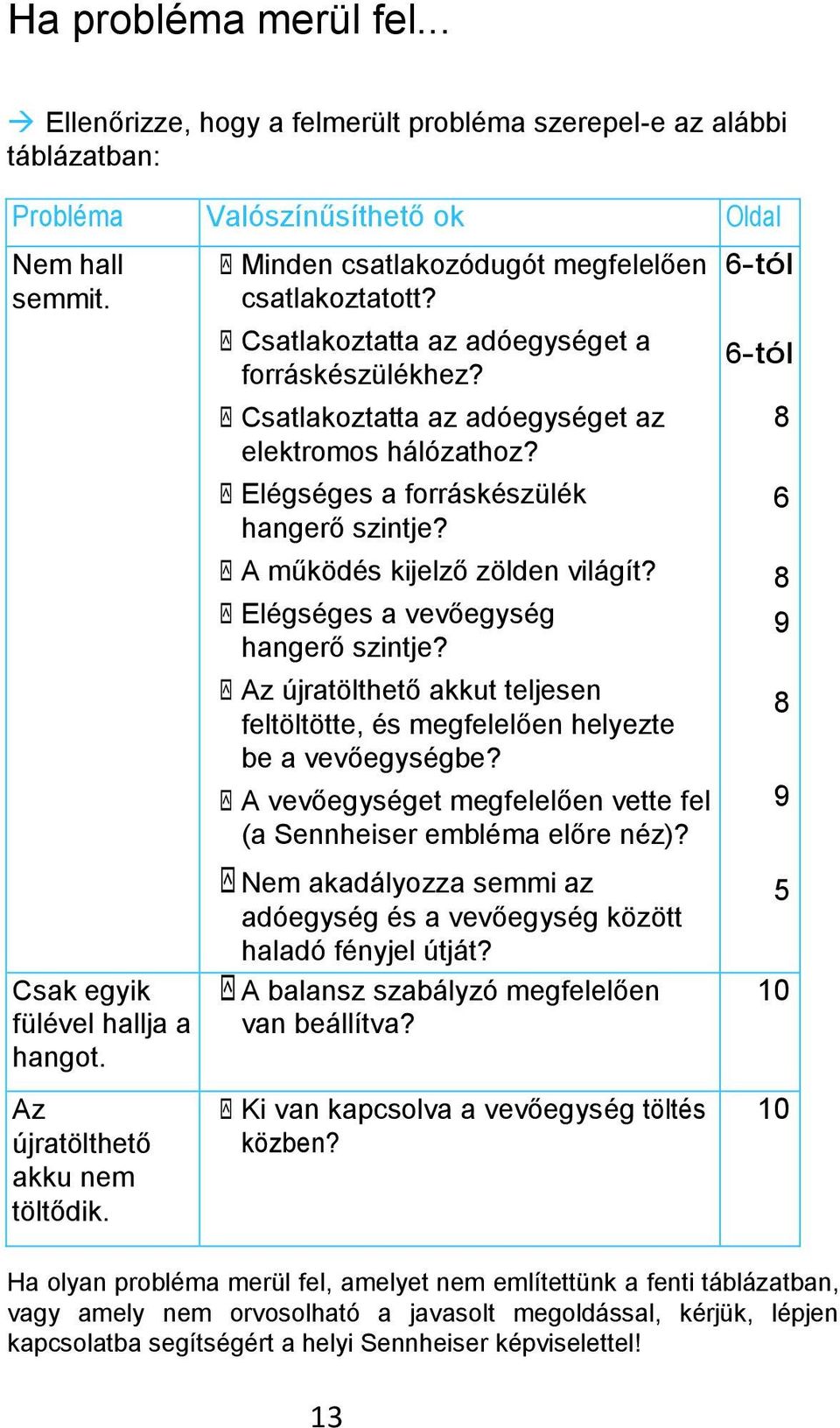 Elégséges a forráskészülék hangerő szintje? A működés kijelző zölden világít? Elégséges a vevőegység hangerő szintje?