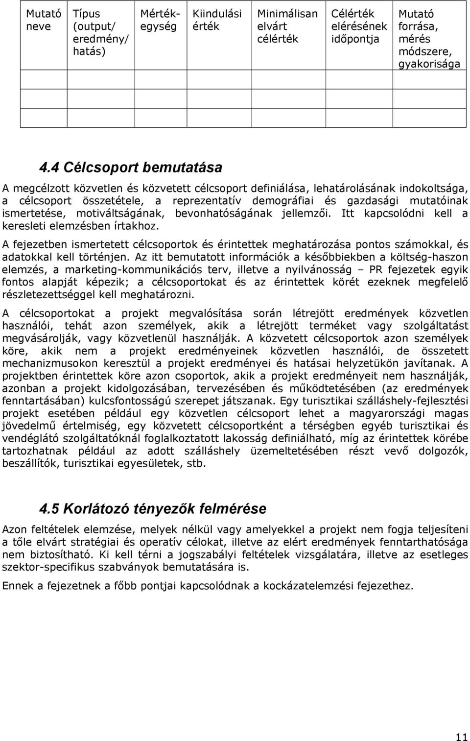 mtiváltságának, bevnhatóságának jellemzői. Itt kapcslódni kell a keresleti elemzésben írtakhz. A fejezetben ismertetett célcsprtk és érintettek meghatárzása pnts számkkal, és adatkkal kell történjen.