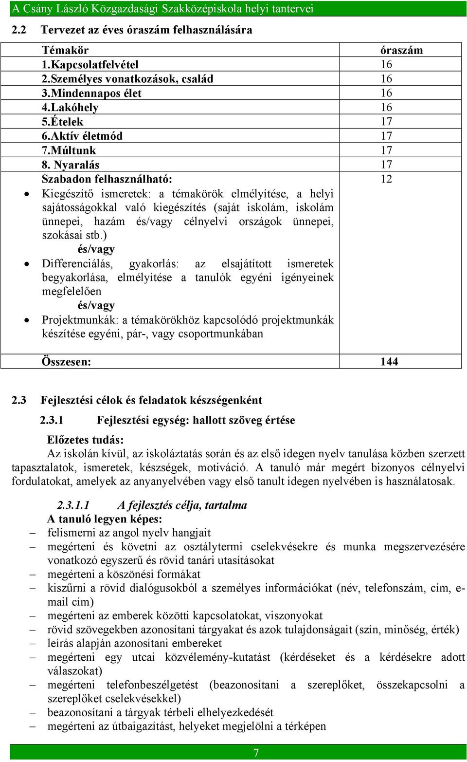 Nyaralás 17 Szabadon felhasználható: 12 Kiegészítő ismeretek: a témakörök elmélyítése, a helyi sajátosságokkal való kiegészítés (saját iskolám, iskolám ünnepei, hazám és/vagy célnyelvi országok