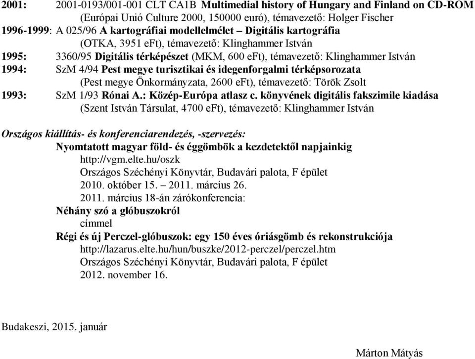 turisztikai és idegenforgalmi térképsorozata (Pest megye Önkormányzata, 2600 eft), témavezető: Török Zsolt 1993: SzM 1/93 Rónai A.: Közép-Európa atlasz c.