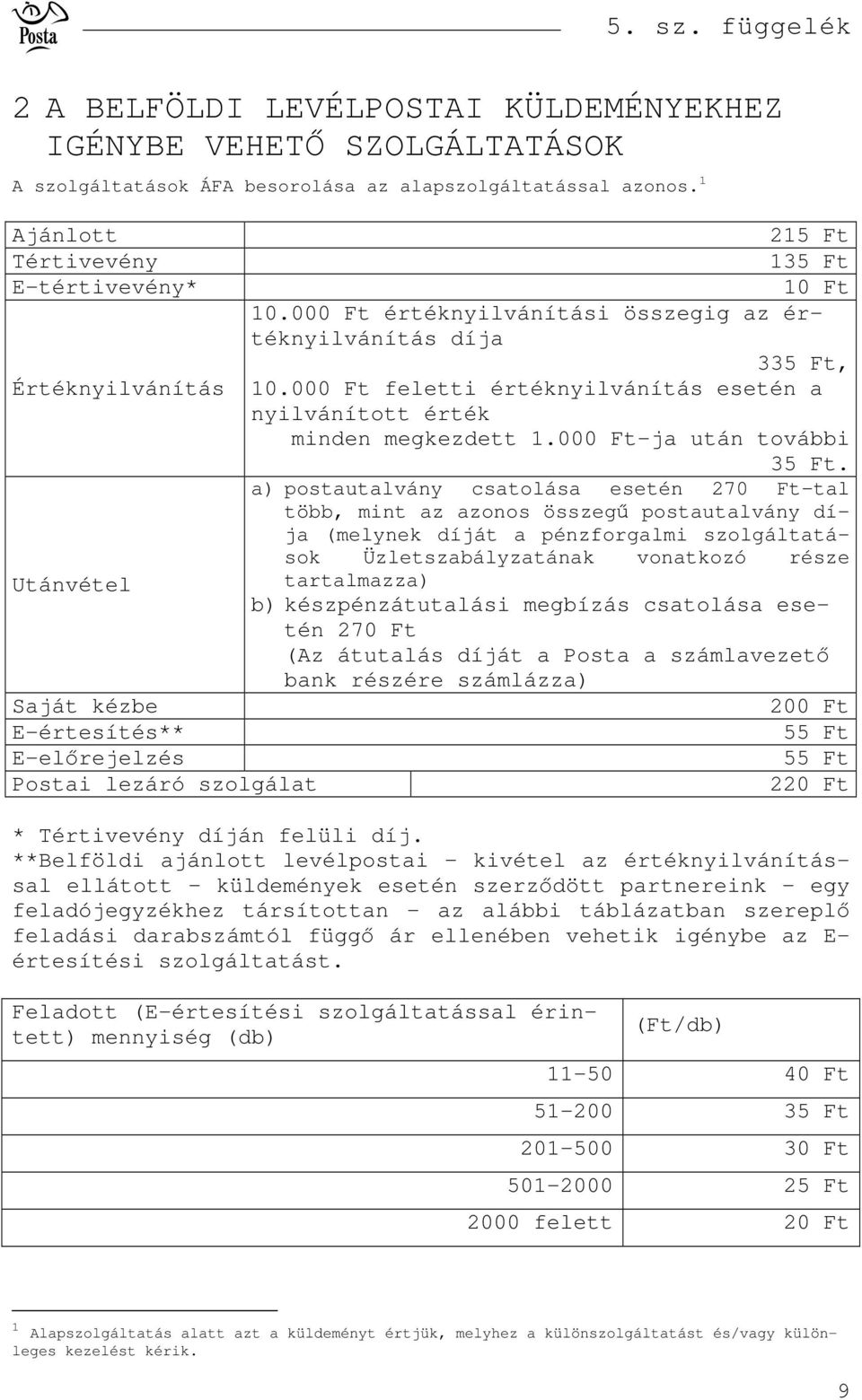 a) postautalvány csatolása esetén 270 -tal több, mint az azonos összeg postautalvány a (melynek át a pénzforgalmi szolgáltatások Üzletszabályzatának vonatkozó része Utánvétel tartalmazza) b)