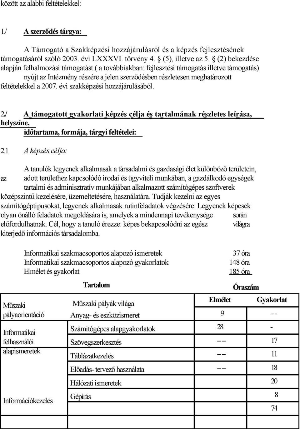 évi szakképzési hozzájárulásából. 2./ A támogatott gyakorlati képzés célja és tartalmának részletes leírása, helyszíne, időtartama, formája, tárgyi feltételei: 2.