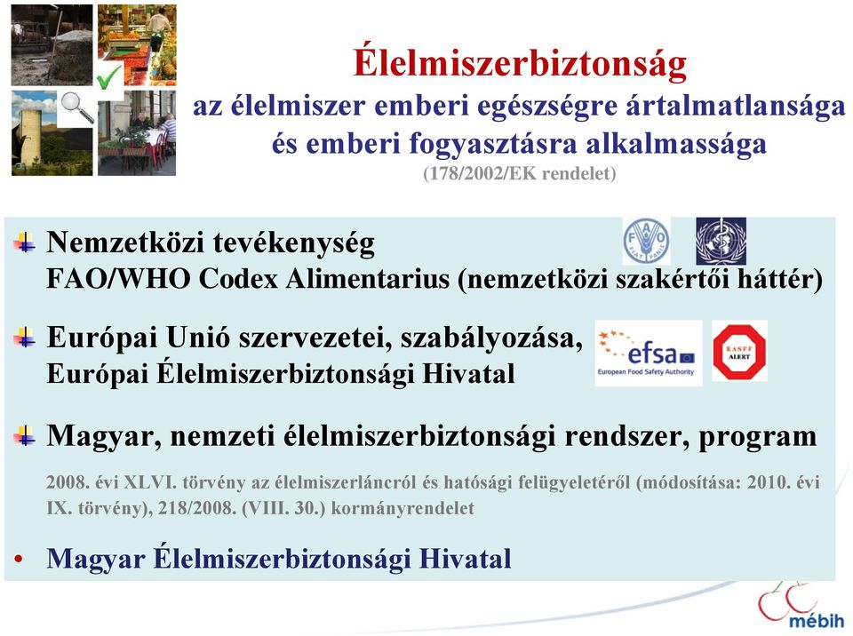 Élelmiszerbiztonsági Hivatal Magyar, nemzeti élelmiszerbiztonsági rendszer, program 2008. évi XLVI.