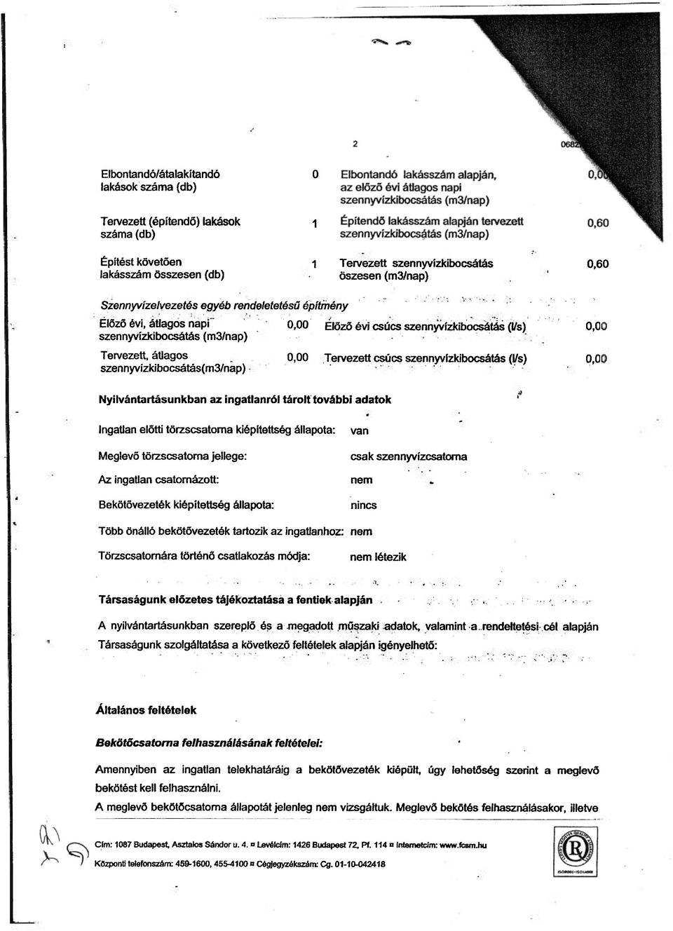 szennyvízkibocsátás (l/s) 0,0 szennyvízkibocsátás(m3/nap) Nyilvántartásunkban az ingatlanról tárolt további adatok Ingatlan előtti törzscsatorna kiépítettség állapota: Megtevő törzscsatorna jellege:
