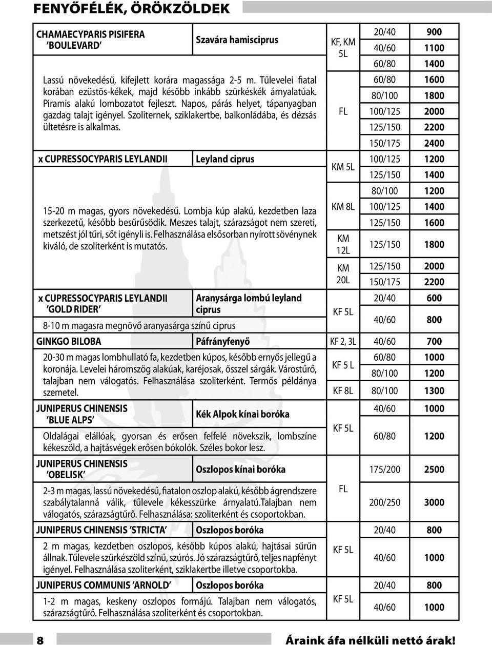 Szoliternek, sziklakertbe, balkonládába, és dézsás ültetésre is alkalmas. x CUPRESSOCYPARIS LEYLANDII Leyland ciprus 15-20 m magas, gyors növekedésű.