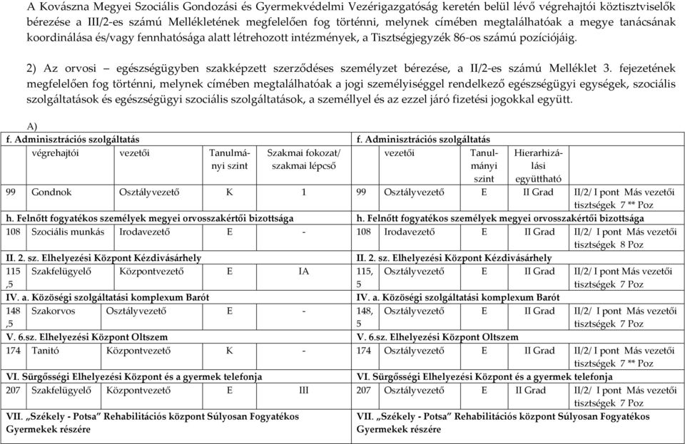 2) Az orvosi egészségügyben szakképzett szerződéses személyzet bérezése, a II/2-es számú Melléklet 3.