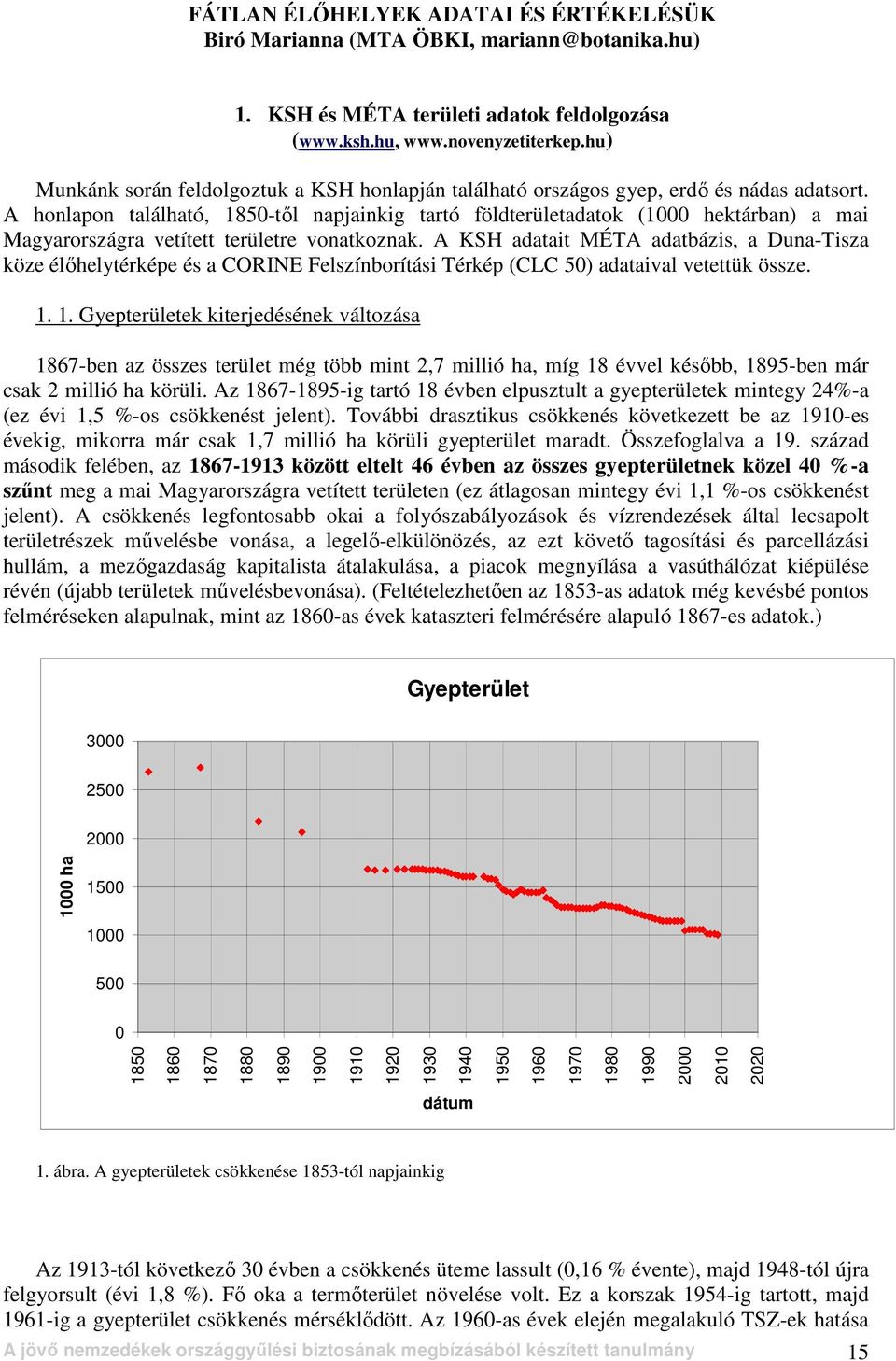 A honlapon található, 185-tıl napjainkig tartó földterületadatok (1 hektárban) a mai Magyarországra vetített területre vonatkoznak.