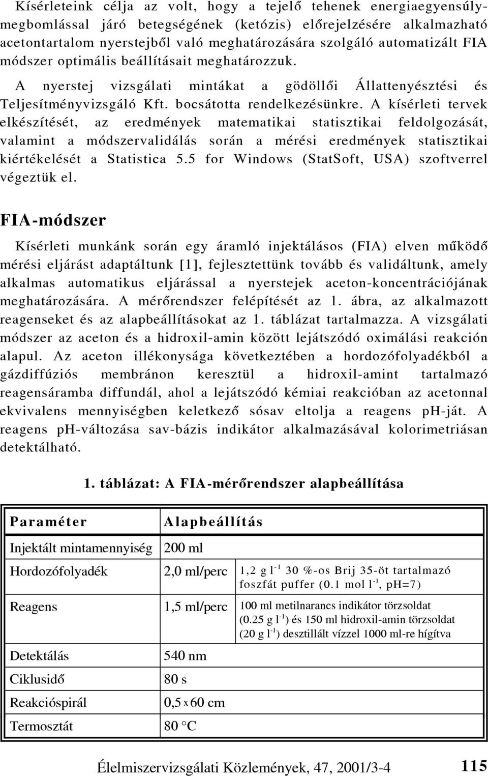A kísérleti tervek elkészítését, az eredmények matematikai statisztikai feldolgozását, valamint a módszervalidálás során a mérési eredmények statisztikai kiértékelését a Statistica 5.