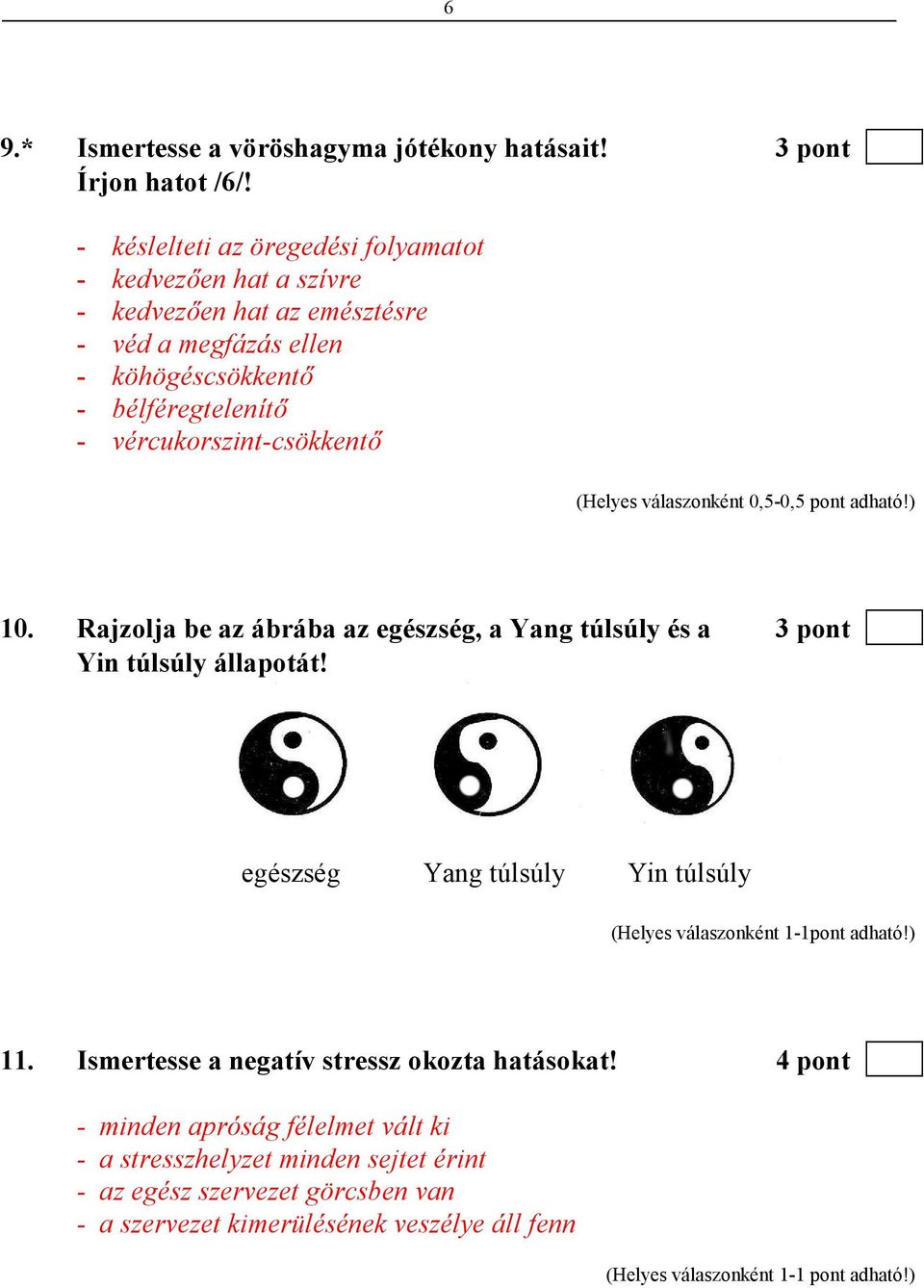 vércukorszint-csökkentı 10. Rajzolja be az ábrába az egészség, a Yang túlsúly és a 3 pont Yin túlsúly állapotát!