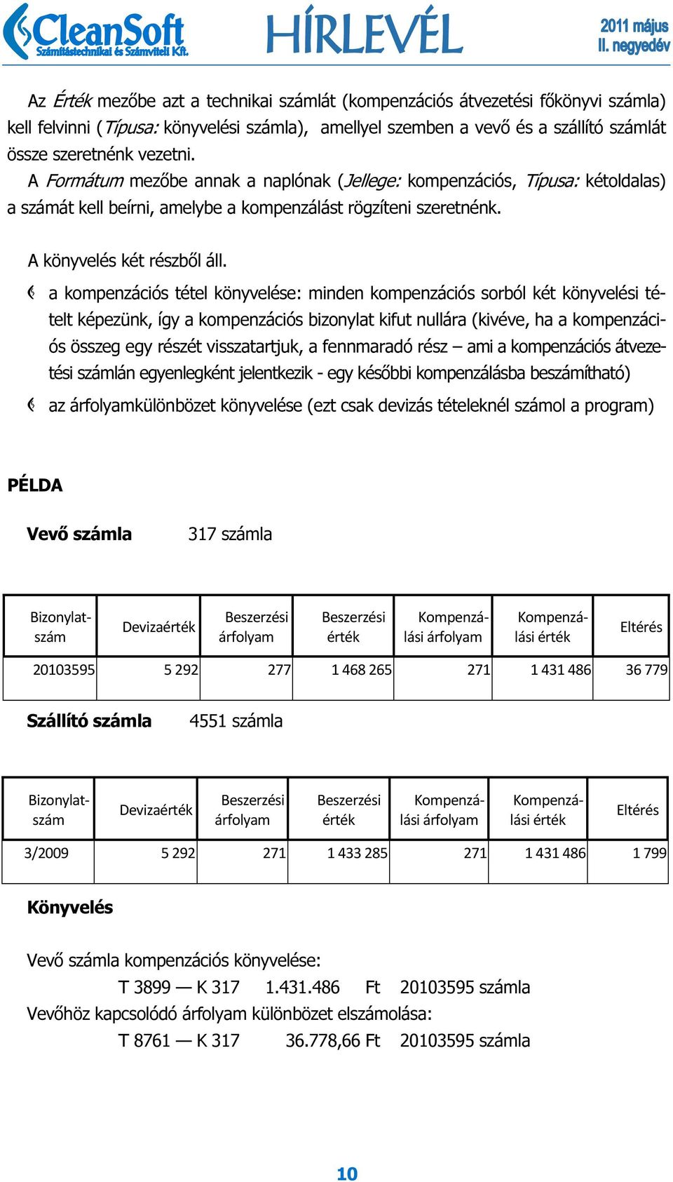 C a kompenzációs tétel könyvelése: minden kompenzációs sorból két könyvelési tételt képezünk, így a kompenzációs bizonylat kifut nullára (kivéve, ha a kompenzációs összeg egy részét visszatartjuk, a