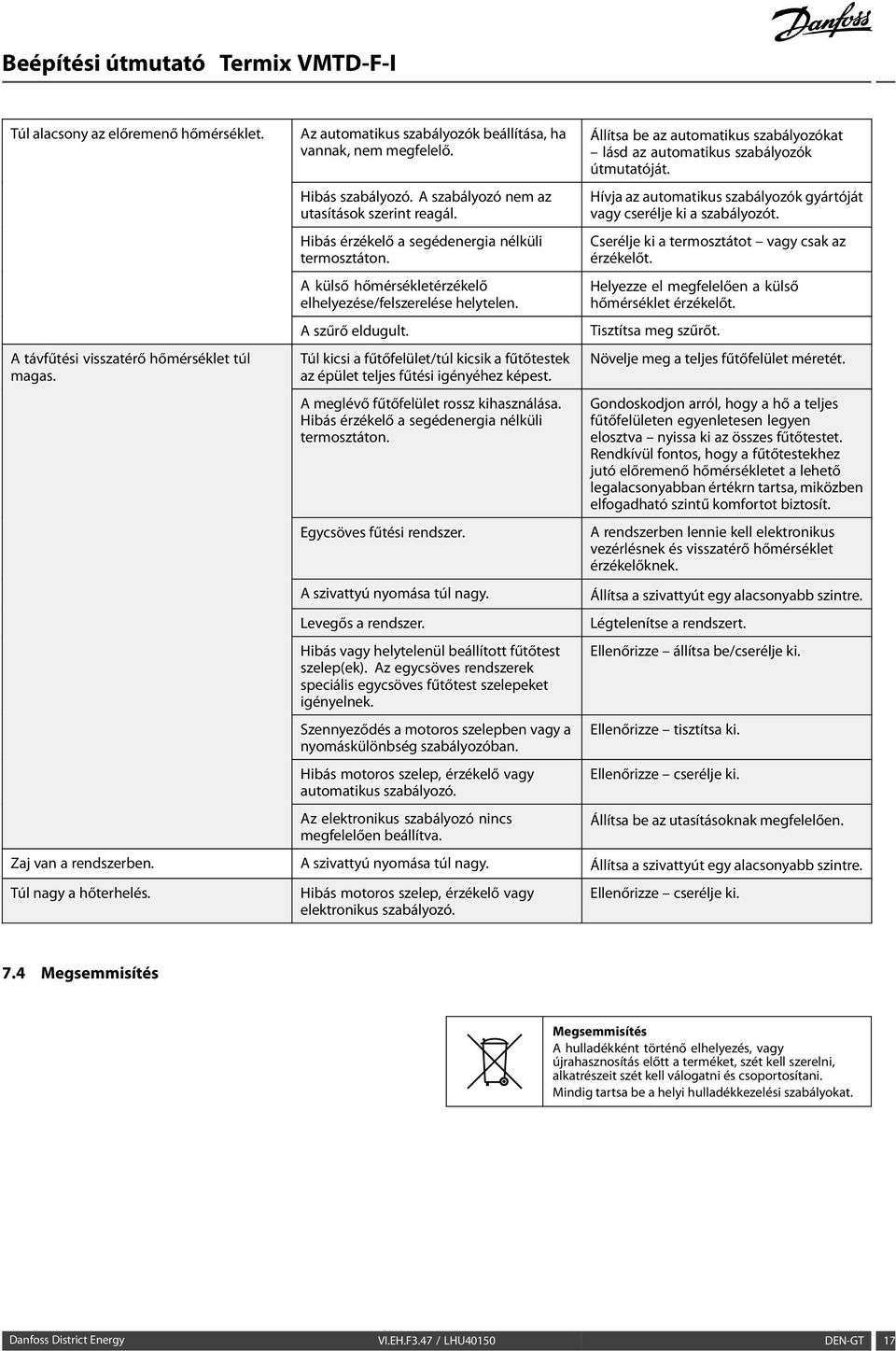 Túl kicsi a fűtőfelület/túl kicsik a fűtőtestek az épület teljes fűtési igényéhez képest. A meglévő fűtőfelület rossz kihasználása. Hibás érzékelő a segédenergia nélküli termosztáton.