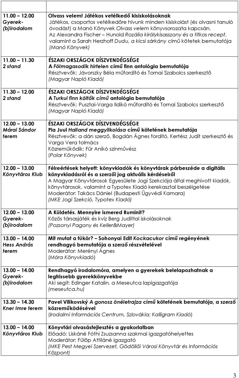 Az Alexandra Fischer Hunold Rozália királykisasszony és a titkos recept, valamint a Sarah Herzhoff Dudu, a kicsi sárkány címő kötetek bemutatója (Manó Könyvek) A Fölmagasodik hirtelen címő finn
