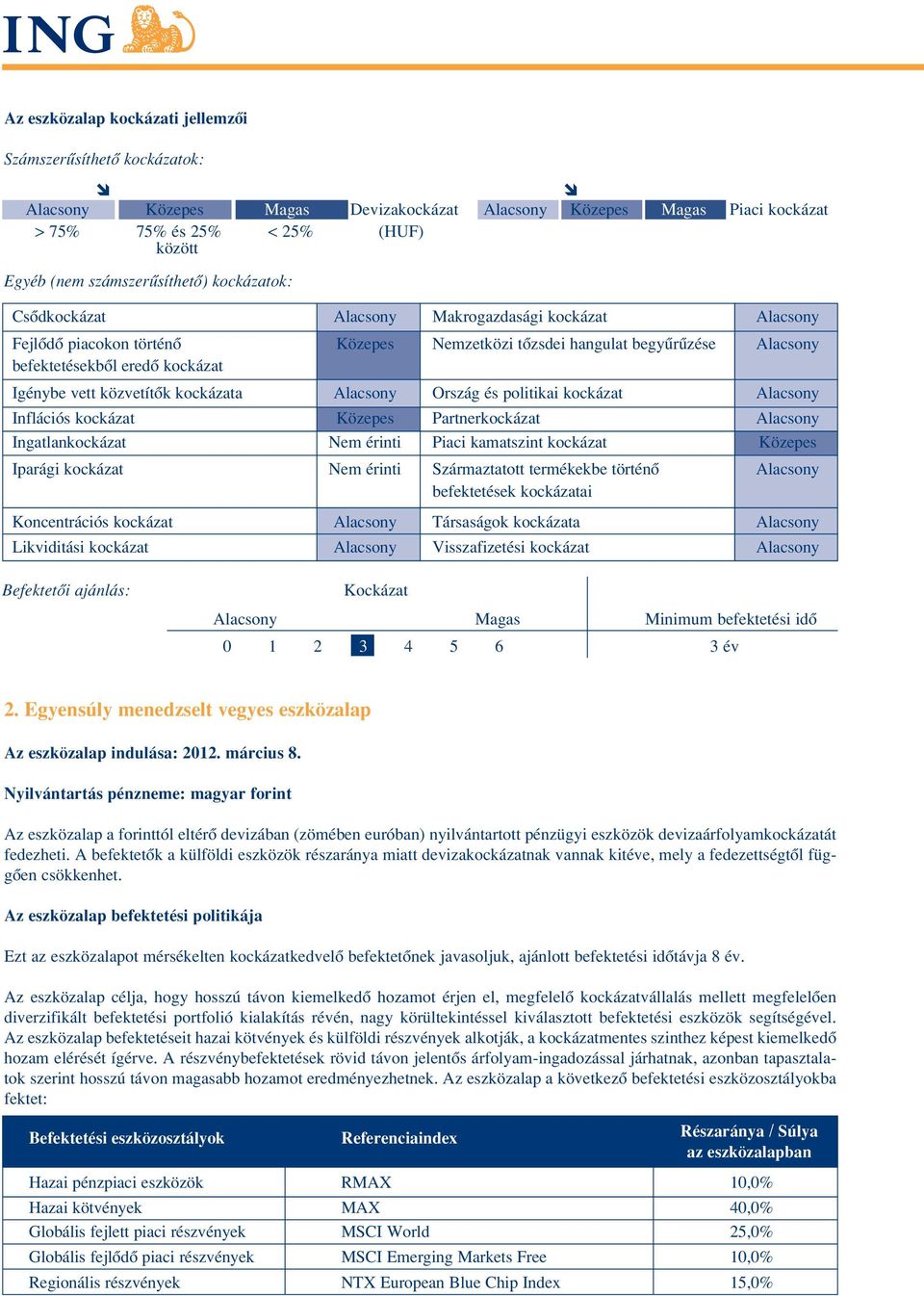 Igénybe vett közvetítôk kockázata Alacsony Ország és politikai kockázat Alacsony Inflációs kockázat Közepes Partnerkockázat Alacsony Ingatlankockázat Nem érinti Piaci kamatszint kockázat Közepes