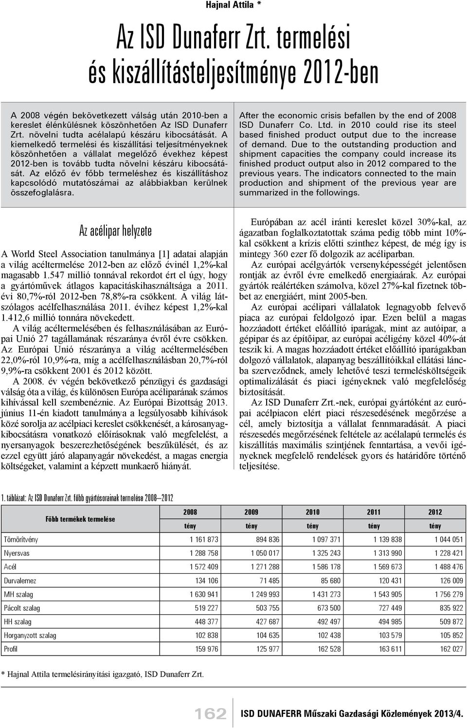 A kiemelkedő termelési és kiszállítási teljesítményeknek köszönhetően a vállalat megelőző évekhez képest 2012-ben is tovább tudta növelni készáru kibocsátását.